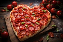 homemade heart shaped pepperoni pizza for valentines day date dinner