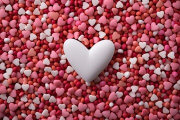 pink heart shaped candy background. Sweet surprise for Valentines day celebration.