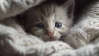 Poster - Cute kitten with soft fur, staring with playful curiosity generated by AI