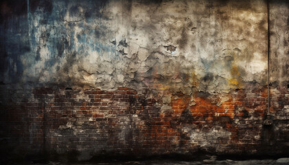 Canvas Print - Dirty, old backgrounds damaged rusty wall building feature weathered grunge generated by AI