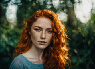 Canvas Print - portrait of a redheaded woman in the nature