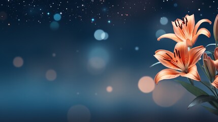 orange lily on right side with isolated bokeh background and copy space for text placement