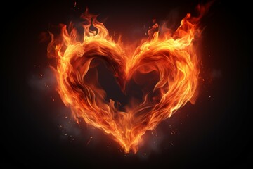 Wall Mural - Fire flame in the shape of a heart. Background with selective focus with copy space