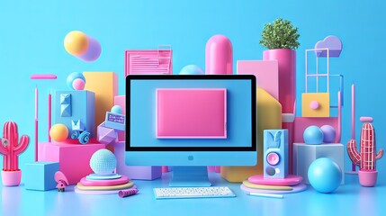 Computer display with vector design program. 3D Web Vector Illustrations