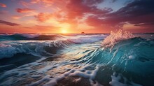 Colorful Sunset Over A Wavy Sea