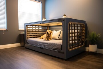 Wall Mural - Step into the future with a realistic depiction of a sleek and modern dog kennel that boasts cutting-edge high-tech features