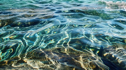 Poster -  a body of water with waves coming in and out of it and a bird flying over the top of the water and the bottom of the water and bottom of the water.