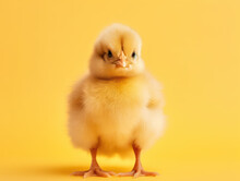 Little Yellow Chick Isolated On Yellow Background