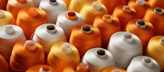 Wall Mural - Spools of white and orange thread