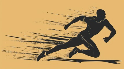 Canvas Print -  a silhouette of a man running on a yellow and black background with a splash of paint on the side of the image and a yellow background with a black outline of a running man.