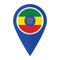 Wall Mural - Ethiopia flag on map pinpoint icon isolated. Flag of Ethiopia