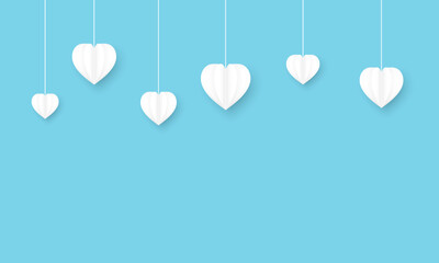 Wall Mural - White heart paper cut out on blue background.Love symbol vector graphic illustration backdrop wallpaper.Valentine's day, wedding, love, anniversary, mother, marriage.