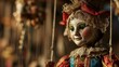 Intricate marionette doll with painted face and vintage costume
