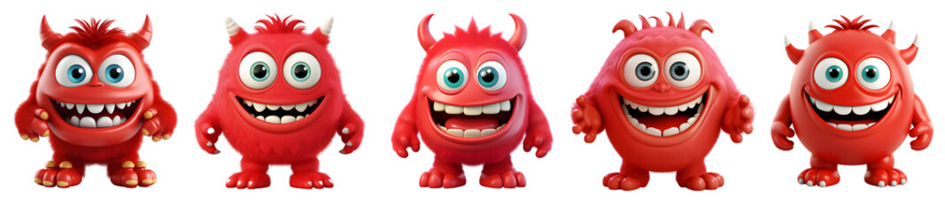 Sticker - Cute red monsters collection, cartoon style. On Transparent background