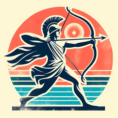 Wall Mural - illustration of Apollo shooting archery, vintage grunge art, ai generate