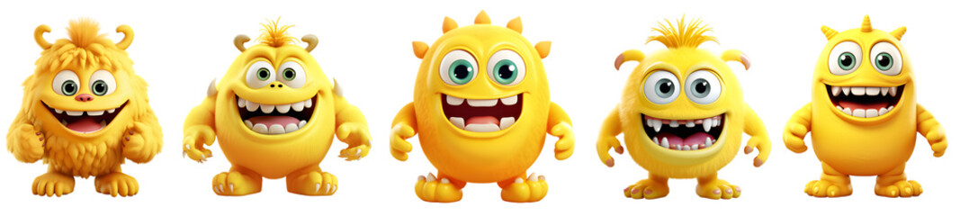 Sticker - Cute 3d monsters collection, cartoon style. On Transparent background