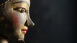 Profile of an aged, painted wooden mask