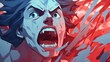 Vampire Man Opening Mouth in Front of Red Background, Anime Illustration