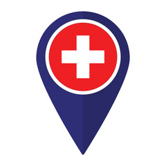 Wall Mural - Switzerland flag on map pinpoint icon isolated. Flag of Switzerland