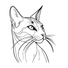 Sticker - Oriental Cat Head SVG Black and White Illustration Art Generative AI.