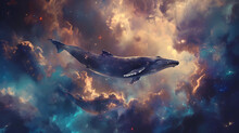 Witness Ethereal Cosmic Whales Swimming
