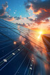 © Saran - Solar Panels Reflecting Sparkling Sunlight, Representing Clean Energy and Environment, 3D Rendering