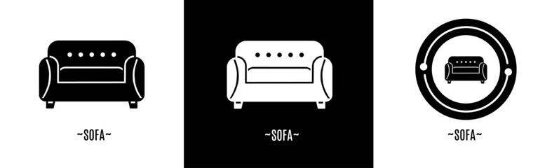 Canvas Print - Sofa logo set. Collection of black and white logos. Stock vector.