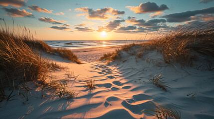 Wall Mural - Step onto the dune beach at sunset.