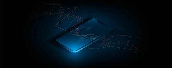 Wall Mural - Background images of smartphone technology concepts, website development about finance, investment, stock market in the online world