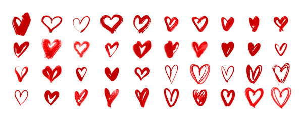 Wall Mural - Red hearts. Drawn hearts. Doodle symbols of love. Vector illustration