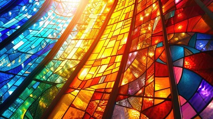 Stained glass window background with colorful abstract.