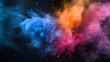 abstract powder splatted background.Colorful powder on a dark background. generative ai