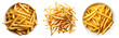 french fries isolated on a transparent background, top view