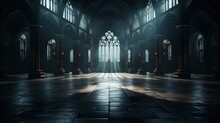 Abstract Renaissance Huge Hall With Smoke Room And Dark, Gothic Lighting, Generative AI.