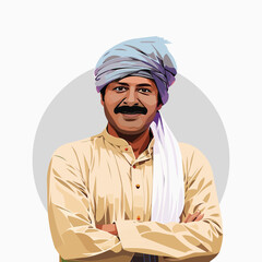 Indian farmer posing vector illustration