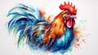 an isolated rooster, its vibrant plumage and regal demeanor making a striking statement against a clean white canvas.