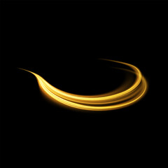 Wall Mural - Gold glowing shiny lines effect black background. Luminous white lines of speed. Light glowing effect. Light trail wave, fire path trace line and incandescence curve twirl