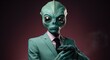 © Natalia - An alien in a suit holding a cell phone. Generative AI.