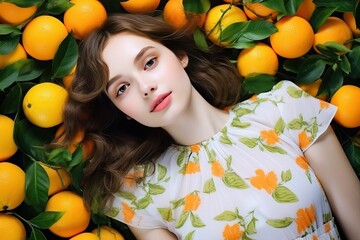 Wall Mural - woman with oranges