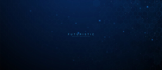 Leinwandbilder - Abstract blue technology with hexagon circuit pattern background. Vector banner