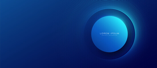Fototapete - Abstract blue circle geometric simple lines background. Futuristic technology banner. Vector