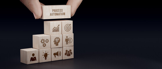 Business process automation, industrial technology innovation, optimization concept. 3d illustration