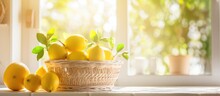 Basket Lemon Grove In Window Background Kitchen.