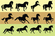 Horse Racing Competition icons. Horses galloping on the racetrack. Silhouettes Horse race competition, video game and tournament poster or banner idea.         Editable vector, easy to change color.