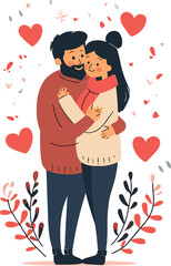 Wall Mural - vector illustration with a couple of love. happy valentines day. happy valentines day concept. romantic date. vector illustration. isolated flat style.