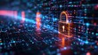 Cybersecurity Padlock, Digital Lock on Technology Network Data Protection Background, generative ai