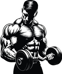 Men with dumbell bodybuilder pose vector black color 