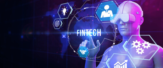Wall Mural - Fintech Financial technology digital money online banking business finance concept. 3d illustration