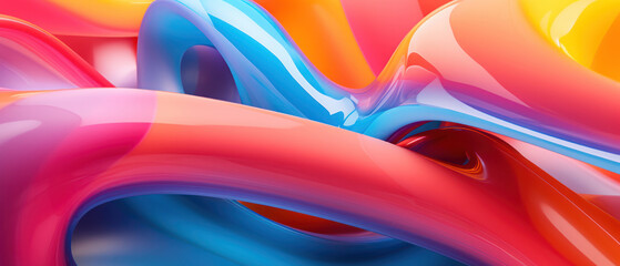 Poster - Colorful, flowing lines creating a smooth, liquid-like texture in a 3D abstract design.