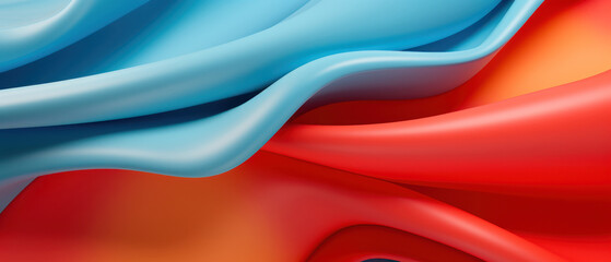 Poster - Close-up of an abstract 3D plastic shape with vibrant waves and curves on a dynamic background.